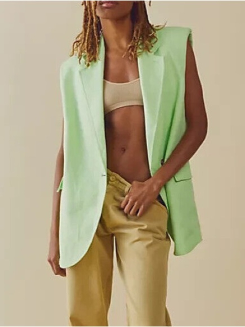 Free People NWOT 100% Linen Vest Green Light Lime Bright Young Things Size M